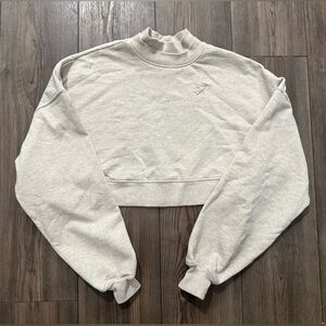 Gymshark Women’s Cropped Sweatshirt Cream Embroidered Logo Size Small